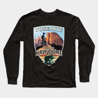 Yosemite National Park I Climbed Half Dome Vintage Design with Hiker and Bear Long Sleeve T-Shirt